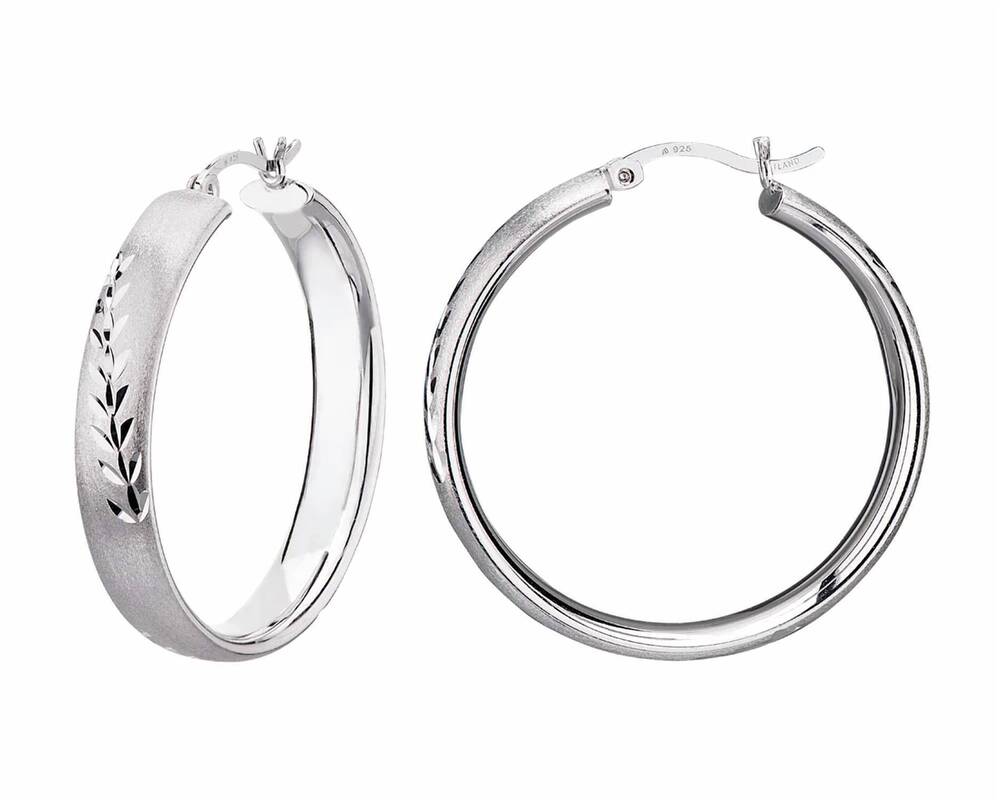 NEW GOLD & HONEY women's satin hoop earrings with diamond cut leaf in silver